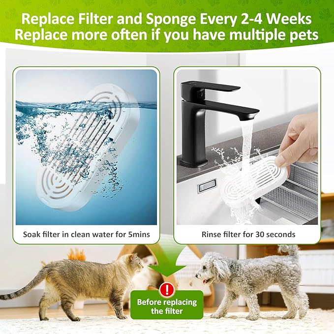 3 Pack Replacement Filters & Pre-Filter Sponges for 134oz/4L Automatic Pet Water Fountain, ZEKIRY Cat Water Fountain Filter, Quadruple Filtration Pet Fountain Filters Replacement for Cats and Dogs