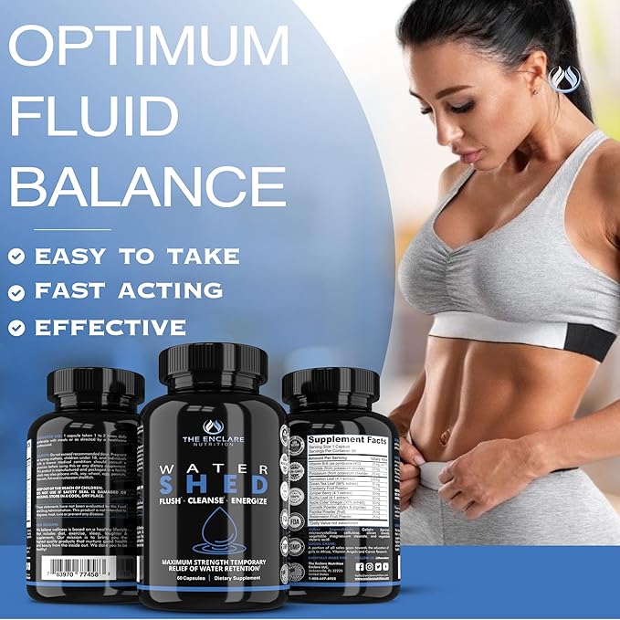 THE ENCLARE NUTRITION|Water Pills Diuretic for Water Retention, Detox, Liver, Kidney, Weight, Swelling/Bloating Relief. Green Tea, Cranberry, Apple Cider Vinegar, Dandelion, Vitamin B6, Chloride (3)