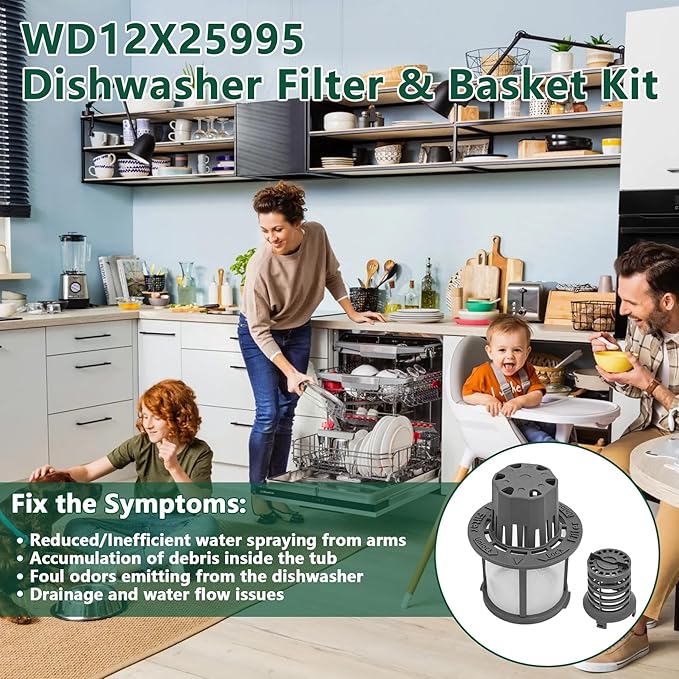 WD12X25995 Fine Filter & Basket Kit Compatible With GE/Hotpoint/Haier Dishwashers, Replaces #AP6989426 PS16217023 EAP16217023 4962336 Dishwasher Ultra Fine Filter Kit
