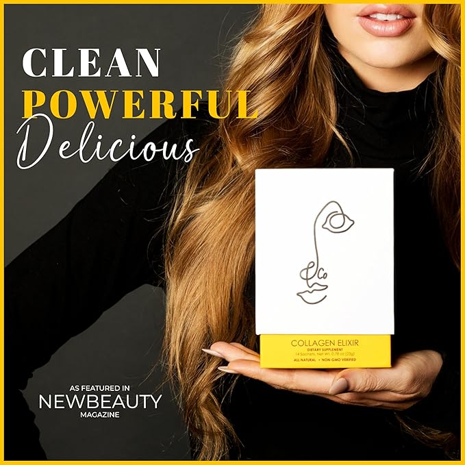 LEMON & CO. Lemon Collagen Elixir - 5g Wild Caught Marine Collagen with Vitamin C & Organic Lemons - Non-GMO, Sugar-Free, Preservative-Free Collagen Water for Nails, Hair & Skin - 14 Packets