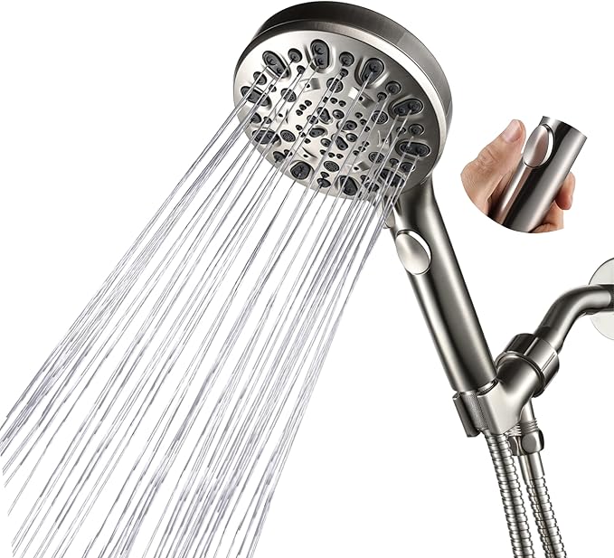 Shower Head with Handheld 7 Spray Combo,Hand Held Showerhead with On/Off Switch,High Pressure Detachable Shower Heads with 60" Long Hose (Brushed Nickel)