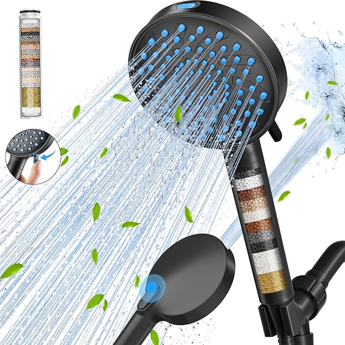 Cobbe Filtered Shower Head with Handheld, High Pressure 7-mode Showerhead with Filters for Hard Water - Remove Chlorine - Reduces Dry Itchy Skin, Patented Paddle Shift Design, Black