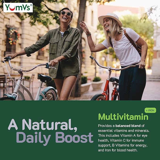 YUM-V'S Iron Gummies - Multivitamin Iron Supplement with Vitamin C, A, B & Zinc, Supports Blood Oxygen, Vegan Supplements for Women, Men & Kids for Growth and Development - Grape Flavor | 60 Count