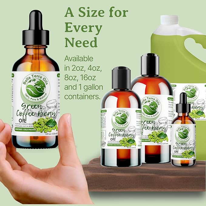 Bella Terra Oils - Green Coffee Bean Oil 8 oz - Celebrating the Aromatic Intensity of Green Oil, Filled with Essential Nutrients for a Refreshed Look