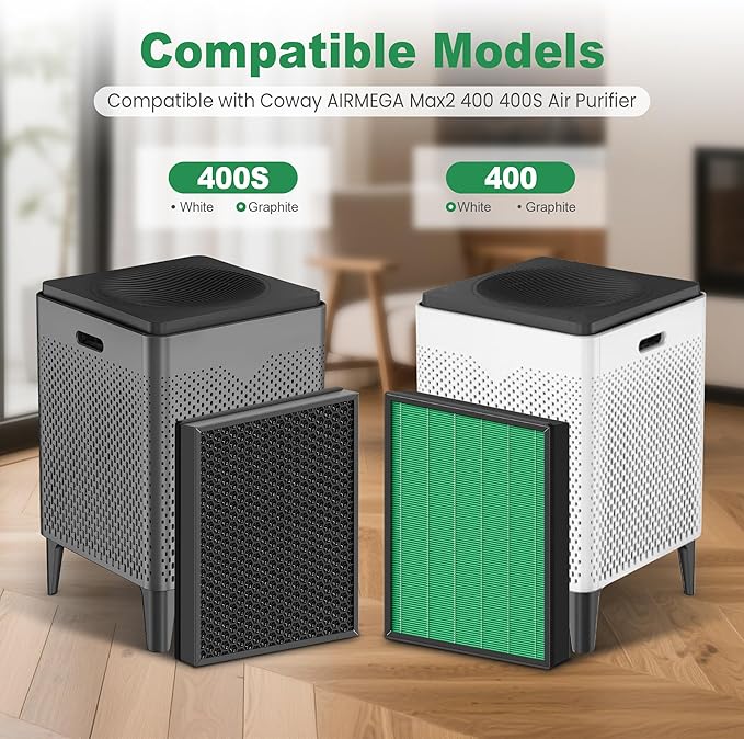 400/400S Replacement Filter for Coway AIRMEGA Max2 400 400S 400(G) 400S(G) Air Purifier, Max2 Green True HEPA and Active Carbon Filter Set, AP-2015-FP, 4 Pack