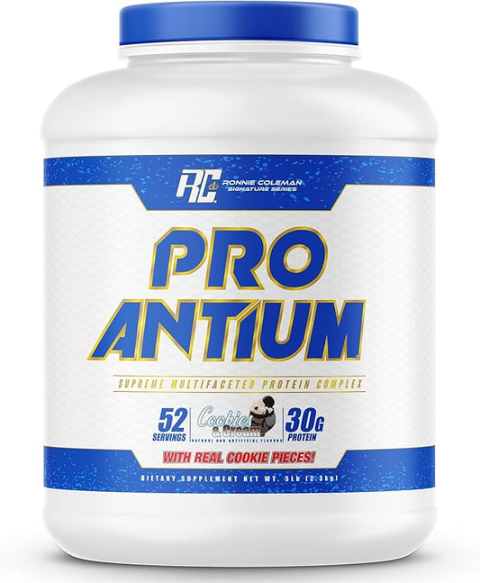 Ronnie Coleman Signature Series Pro-Antium Whey Protein Powder with BCAA’s and EAA’s, Creatine for Recovery and Lean Muscle Support, 30g Protein Per Serving, Cookies & Cream, 5 Lb