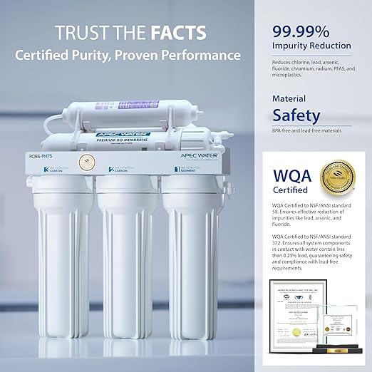 APEC Water Systems ROES-PH75 Essence Series Top Tier Alkaline Mineral pH+ 75 GPD 6-Stage Certified Ultra Safe Reverse Osmosis Drinking Water Filter System with WiFi Smart Water Leak Detector and App