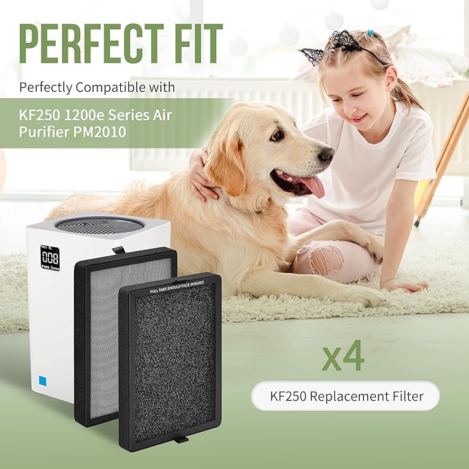 KF250 Replacement Filter Compatible with Kenmore Air Puri-fier Model PM2010, for KF250 1200e Series Air Puri-fier Replacement True HEPA Filter, Compare to Part# KF250, 4-Pack