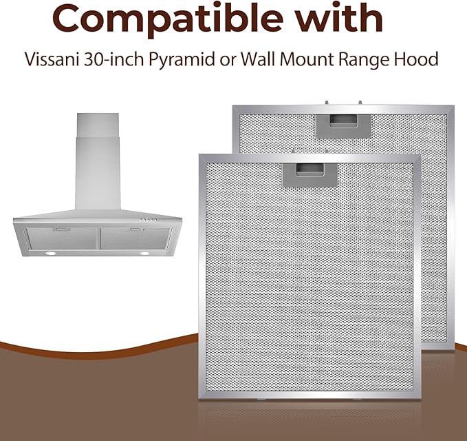 2PCS WA0575 Range Hood Filter 14.3"x13.46" Compatible with Vissani 30-inch Pyramid or Wall Mount Range Hood, 5-Layer Aluminum Mesh Filter