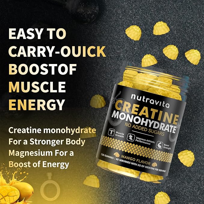 Creatine Monohydrate Gummies for Men & Women-5g of Creatine Monohydrate per Serving - Sugar Free,Vegan, Mango Flavor, 120 Count