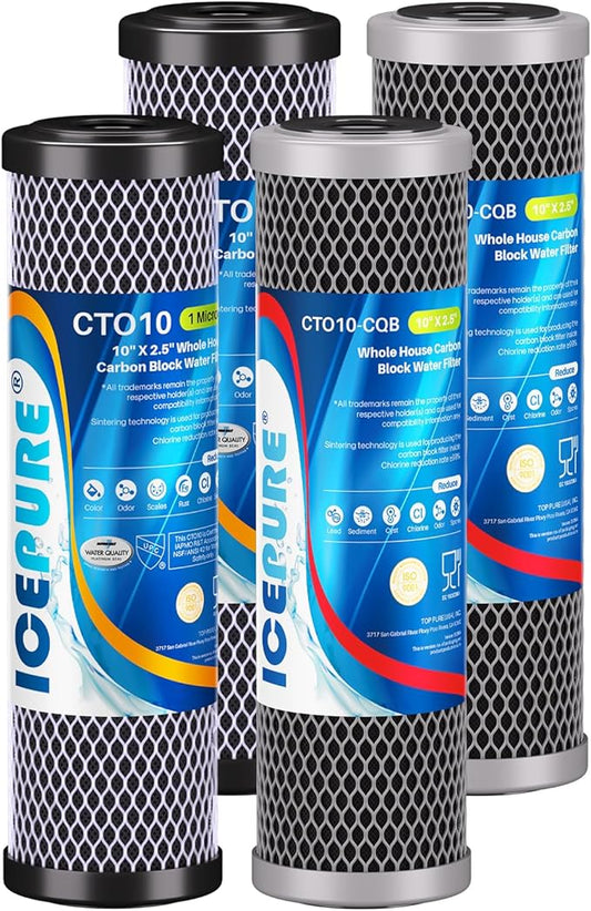 ICEPURE 2-Stage 2.5"x 10" Whole House Water Filter, Carbon Block Cartridge and Upgraded Coconut Shell Activated Carbon Lead Remove Cartridge Replacement for 10 Inch Water Filter System, 2PACK