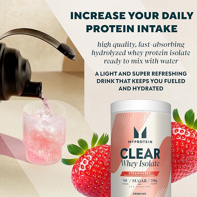 Myprotein Clear Whey Isolate Protein Powder, 1.1 Lb (20 Servings) Strawberry, 20g Protein per Serving, Naturally Flavored Drink Mix, Daily Protein Intake for Superior Performance