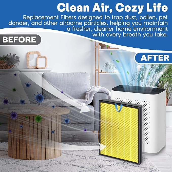 Vital 200S Air Filter Replacement for Vital 200S and 200S-P Air Purifier, 3-in-1 H13 True Replacement Filter, Activated Carbon Air Purifier Pre-Filter, 2 PC, Yellow