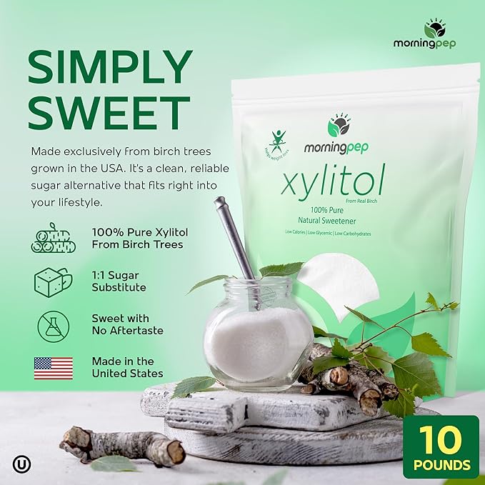Morning Pep Pure Birch Xylitol (Keto Diet Friendly) Sweetener with no Aftertaste Bulk Size 10 LBs (Not from Corn) Non GMO Kosher Gluten Free Product of USA. 160 OZ