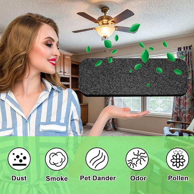 Ceiling Fan Filters Air Purifier Pads with Activated Charcoal 10 Pcs Easy-Stick Ceiling Fan Air Filters Pads Ceiling Fan Blade Purifier Pads for Common Household Contaminants