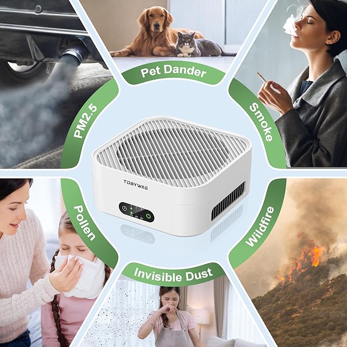 Air Purifiers for Home Bedroom Up to 600 ft², True HEPA Air Purifier for Pets Dust Dander Pollen Odor Smoke, Portable Car Air Purifier for Travel(White)