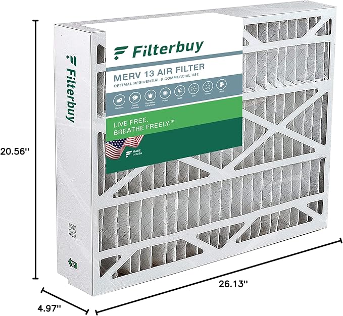 Filterbuy 21x27x5 Air Filter MERV 13 Optimal Defense (1-Pack), Pleated HVAC AC Furnace Air Filters Replacement for Trane Perfect Fit & American Standard (Actual Size: 20.56 x 26.13 x 4.97 Inches)