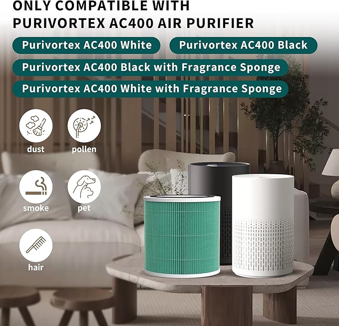 2 Packs AC400 Replacement Filter Compatible with Purivortex AC400 Air Cleaner Purifier, Toxin Absorber Filter, Green