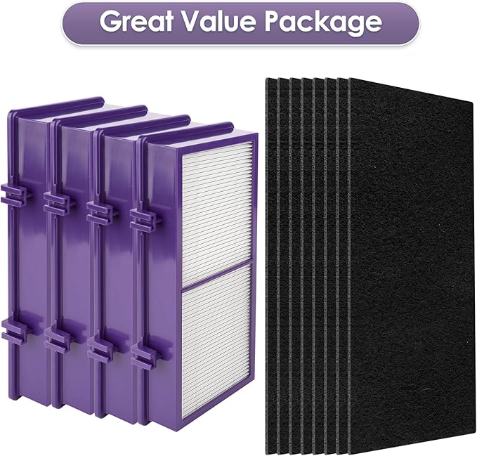 (12 Pack) AER1 Filter 4 HEPA Filters + 8 Carbon Booster Filters Compatible With Holmes AER1 Type Total Air Filter HAPF300AP True HEPA Filter, Performance Plus, Replacement HEPA Filter Accessories
