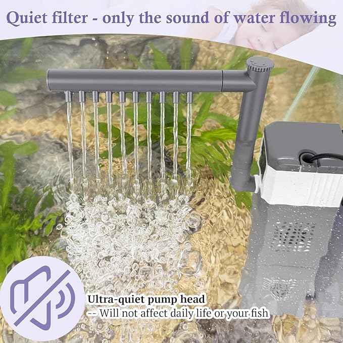 20W Large and Powerful Aquarium Filter, Adjustable Filter for 40-80Gal Fish Tank with Biochemical Sponges, Submersible Fish/Turtle Water Filters, Filtration/Oxygenation/Water Cycle 3in1 Filter