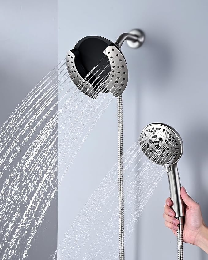 2.5GPM Shower Heads with Handheld Spray Combo: 7.2" Rainfall Shower Head & Hand Held Shower Head 2-IN-1 Shower Head with 60" Rotatable Stainless Steel Hose Nickel, Shower Trim Systems