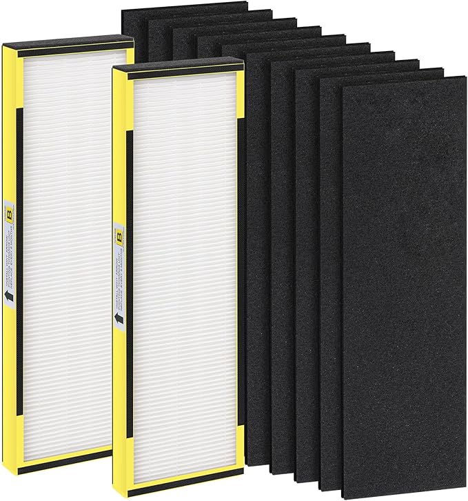 FLT4825 HEPA Filter B Replacement for Gm Guardian ,Compatible with Gm-Guardian FLT4825 AC4825 AC4800 AC4850 , 2 Ture HEPA( Additional pre-filter) + 10 Carbon Pre-Filters, 3-Stage Filtration System