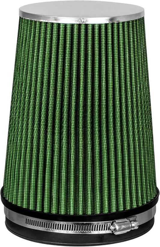 GREEN 6" 152 mm Inlet Truck Cold Air Cone Replacement Performance Washable Clamp-On Dry Air Filter (8" Tall)
