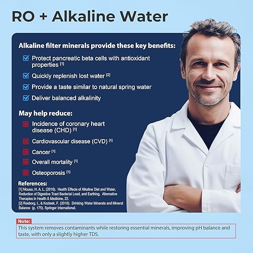iSpring RO5004F-AK Alkaline Reverse Osmosis Water Filter with UV, 500 GPD, pH+, 2:1 Pure to Drain Tankless Remineralization RO System Under Sink with Boost Pump, Filter Life Monitor, Reduces PFAS, TDS