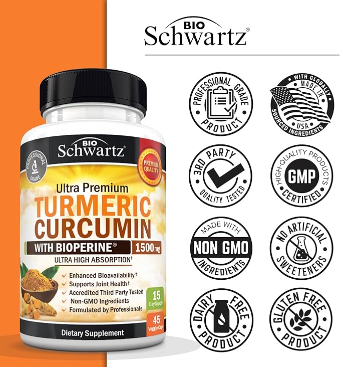 Turmeric Curcumin with Black Pepper Extract 1500mg - High Absorption Ultra Potent Turmeric Supplement with 95% Curcuminoids and BioPerine - Non GMO Tumeric Capsules for Joint Support - 45 Capsules