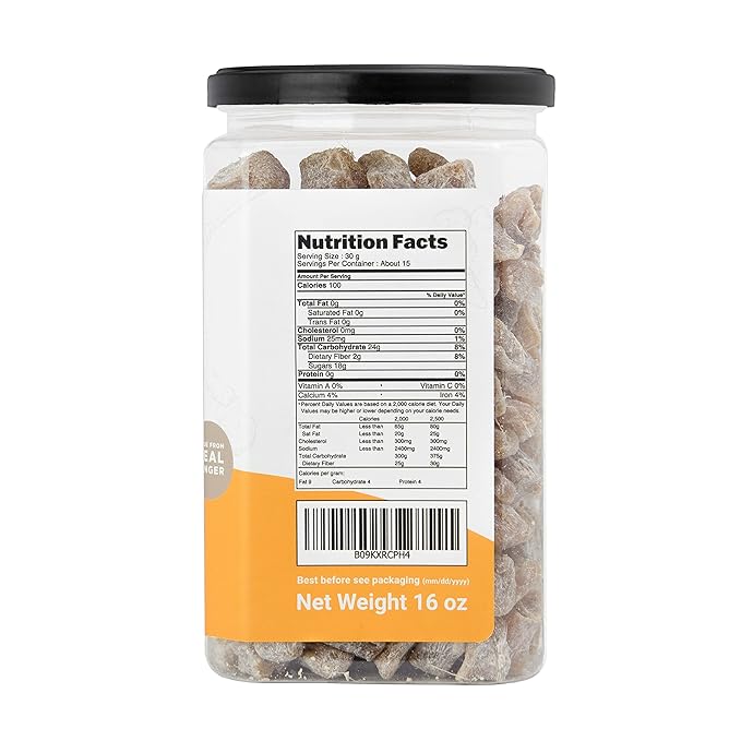 Homtiem - Dried Crystallized Ginger Less Sweet & Less Sugar 2 Ib (16 Oz pack 2) Soft and Chewy Delicious Dried Gingers, No Artificial Colors,Easy to eat, Easy to keep, Easy to use, Perfect for Cooking