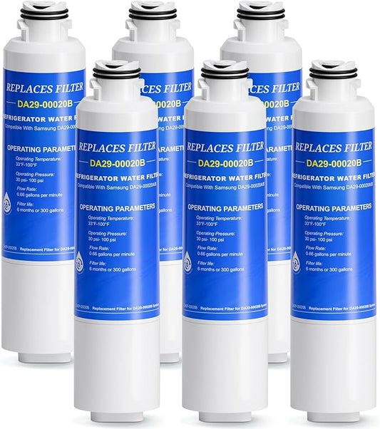 DA29-00020B Filter Compatible with Samsung Water Filter DA29-00020B, DA29-00020A, DA-97-08006A-B, HAF-CIN/EXP, HAF-CIN, HAF-CIN- exp, HAFCIN, 04609101000, 09101, 46-9101, 469101, 6 Pack, By CHOPLO