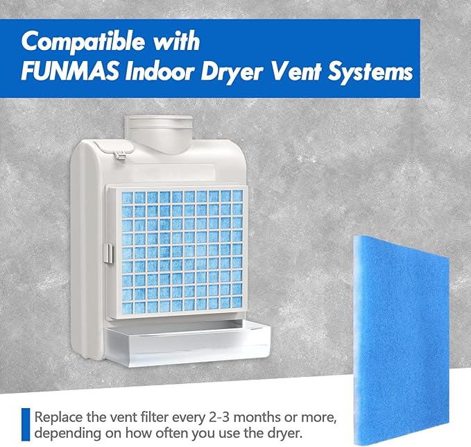 12 Pack Dryer Filter Replacement, Pre-Cut Portable Dryer Filters Compatible with FUNMAS Indoor Dryer Vent System MERV 7 Double Layer Filtration
