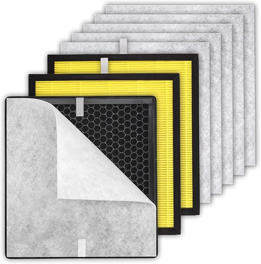 3+6 Pack PR1 Filter Pet Care Replacement Filter for Mooka PR1 Air Purifier, H13 True HEPA Filter, 3-in-1 Activated Carbon Filter for Home Large Room up to 2200sq.ft, with 6 Pieces Washable Pre-Filters