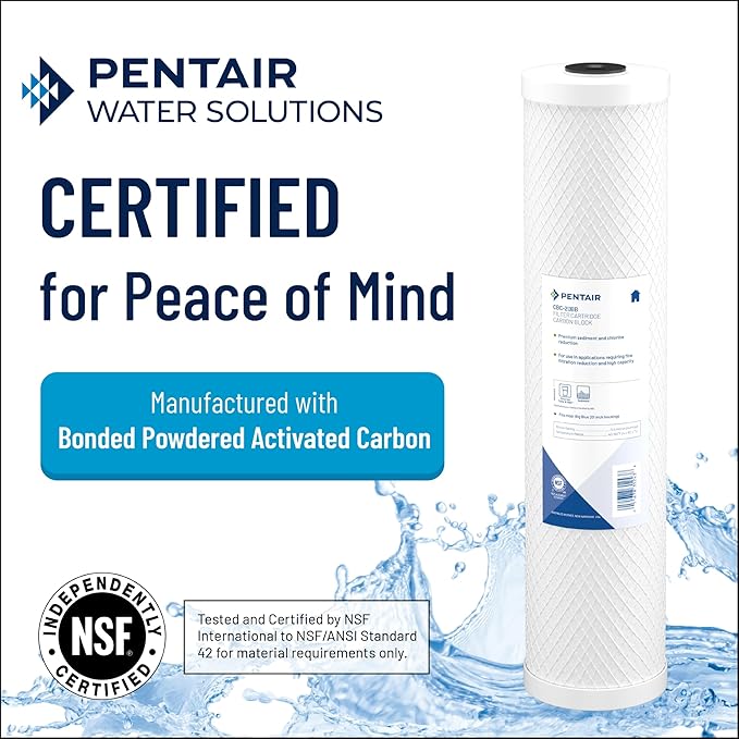 Pentair Pentek CBC-10 Carbon Water Filter, 10-Inch, Under Sink Carbon Block Replacement Cartridge with Bonded Powdered Activated Carbon (PAC) Filter, 10" x 2.5", 0.5 Micron, Pack of 12