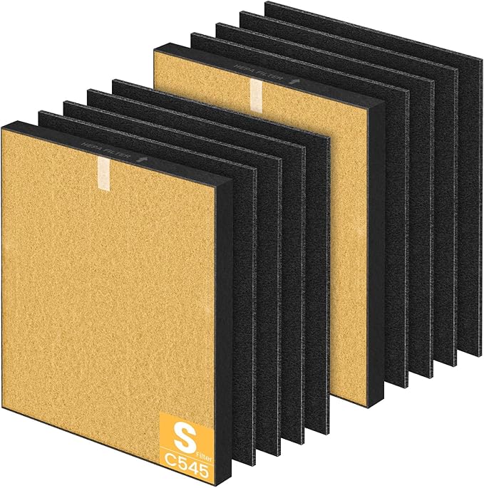 2 Pack C545 HEPA Pet Replacement Filter S Compatible with Winix C545 Air Purifier, Replaces Part 1712-0096-00 and 2522-0058-00, 2 HEPA Filter + 8 Activated Carbon Filters, Yellow