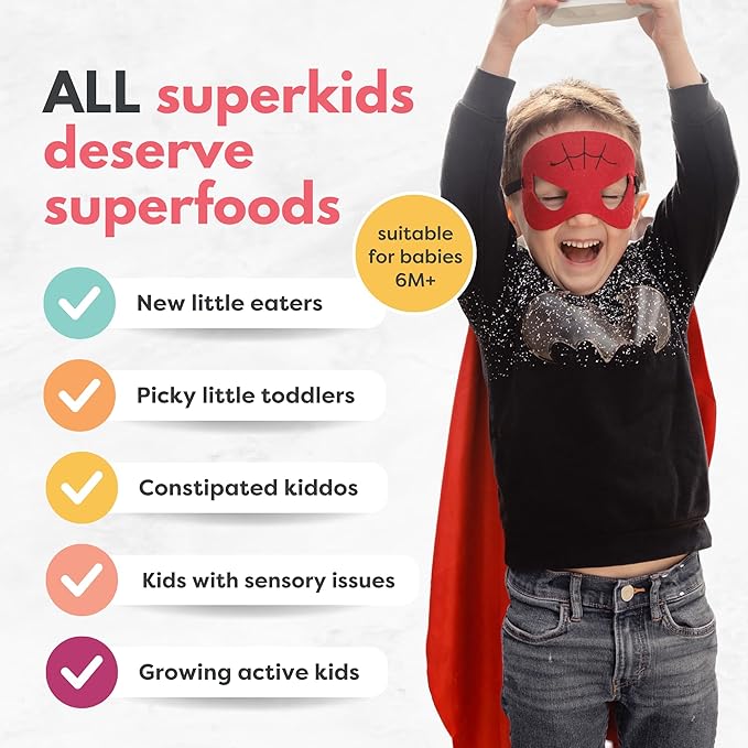 Superseed Variety Pack with Vitamin D + PROBIOTICS, Omega-3s Prebiotic Fiber Protein, Seeds for 6M+ Babies Toddlers & Kids for Immune & Digestive Support (7oz x 4 Pack - Flax, Chia, Hemp, Blend)