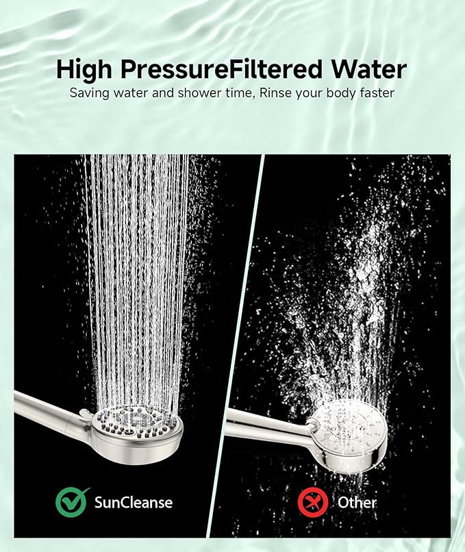 Filtered Shower Head with Handheld, 9-Spray Mode High Pressure Detachable Shower Head with Filters for Hard Water - Remove Chlorine Brushed