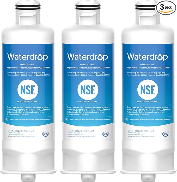 Waterdrop DA97-17376B Replacement for Samsung® HAF-QIN/EXP, DA97-08006C, RF28R7201SR, RF28R7351SG, WD-F45, Refrigerator Water Filter, 3 Filters