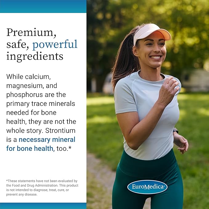 EuroMedica Strontium - Bone Health & Strength Support Supplement - Dietary Supplement with Vegan Capsules - Health Supplement with Strontium Citrate for Superior Absorption - 60 Capsules