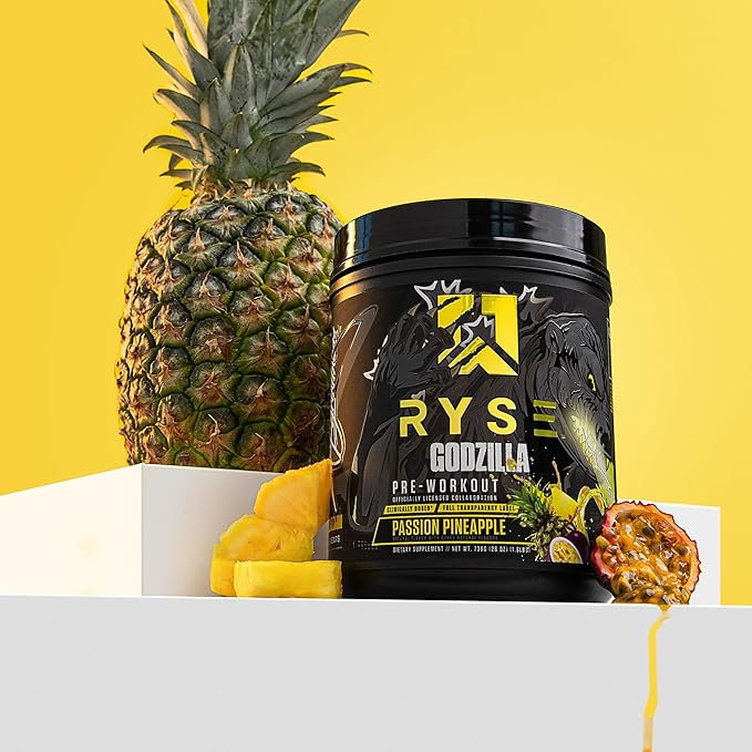 RYSE Godzilla X Noel Deyzel Pre Workout Powder - Passion Pineapple - 400mg Caffeine, High Stim Pre-Workout for Men & Women with Citrulline & Beta Alanine - Energy, Pump & Focus - 20/40 Servings
