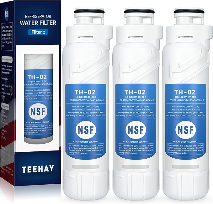 W10413645A Water Filter 2 Replacement, Compatible with Whirlpool WHR2RXD1, Whirlpool WRF757SDHV, WRF767SDHZ, WRF767SDHV, WRFC9636RZ, WRFC9636RV, WRF767SDJZ, WRF736SDAM, 3 Pack