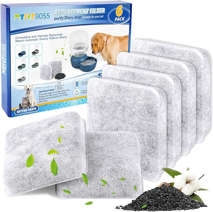 Dog Water Filter Replacement, Dog Water Bowl Filter, Pet Water Filter Compatible with Petmate Replendish Mason Automatic Gravity Waterer Bowls for Cats and Dogs, 6 Pack