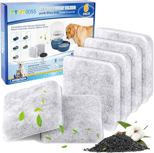 Dog Water Filter Replacement, Dog Water Bowl Filter, Pet Water Filter Compatible with Petmate Replendish Mason Automatic Gravity Waterer Bowls for Cats and Dogs, 6 Pack