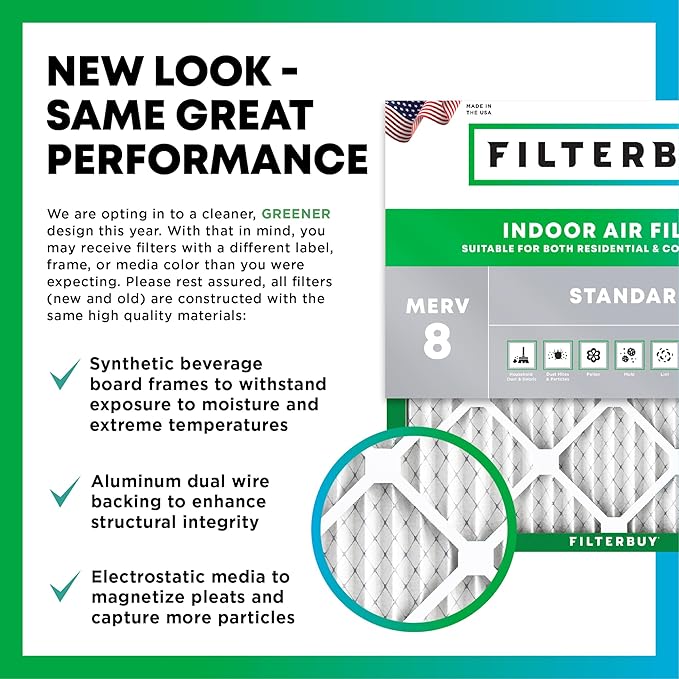 Filterbuy 20x25x1 Air Filter MERV 8 (MPR 700) Dust Defense Replacement (4-Pack), Electrostatic Pleated HVAC AC Furnace Filters, Made in USA (Actual Size: 19.50 x 24.50 x 0.75)