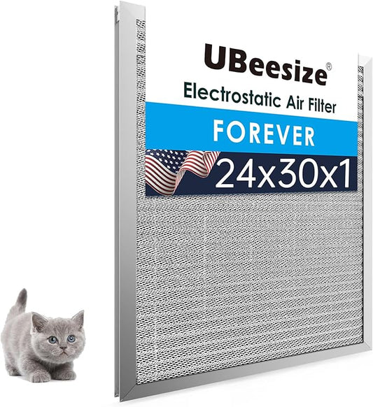 UBeesize 24x30x1 Reusable Electrostatic Air Filter HVAC AC Furnace Filter,MERV 8,Washable, Lasts a Lifetime,Permanent Air Filter,Breathe Fresher,Home And Office(Actual Size:23.78x29.84x0.8 Inch)