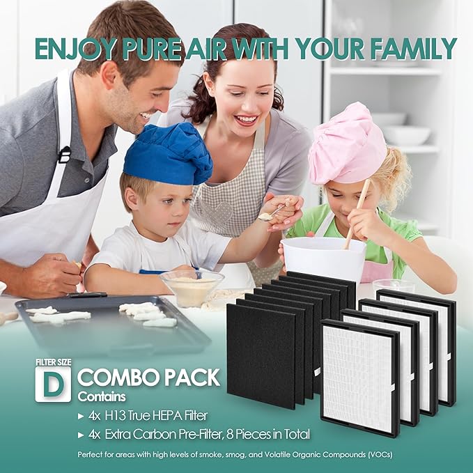 Idylis Air Purifier Replacement Filter D for Filtrete and Idylis Air Purifier IAP-10-280 IAP10280 AC-2118 AC-2123 and Idylis Air Purifier Filters IAF-H-100D, 4 HEPA Filter & 4 Extra Carbon Pre-filter
