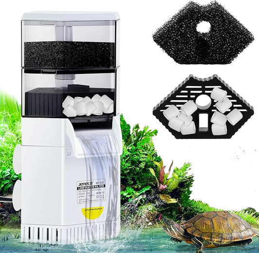 225 GPH Turtle Tank Filter for 10-40 Gallon, Turtle Filter Low Water Level Available, Aquarium Filter with 2-Stage Waterfall Bio-Filtration, Fish Tank Filters for Shrimps, Amphibians, Turtle Tank