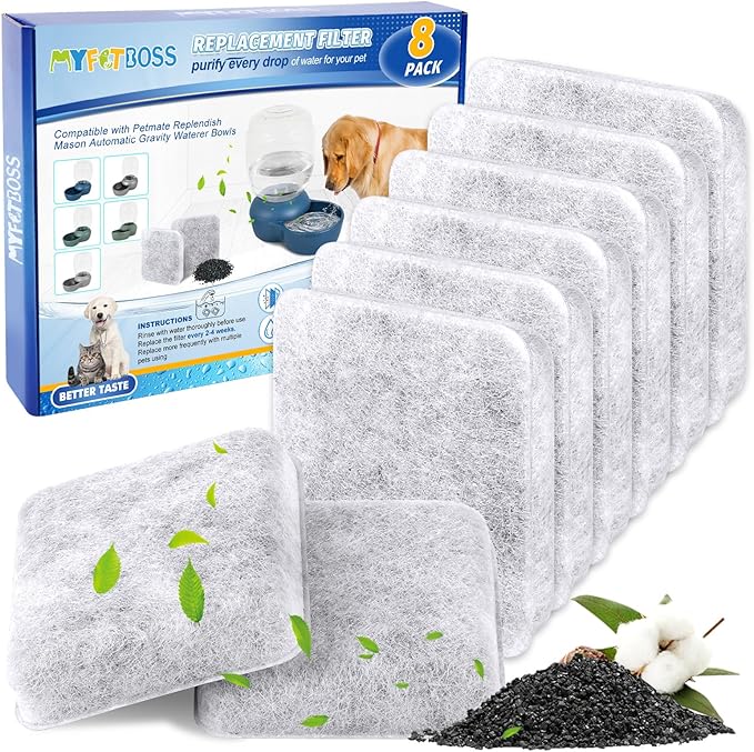 Water Fountain Filters Replacement for Dog, Pet Water Filter Compatible with Petmate Replendish Mason Gravity Waterers, Filter for Automatic Waterer Bowls Dog Water Dispenser- 8Pack