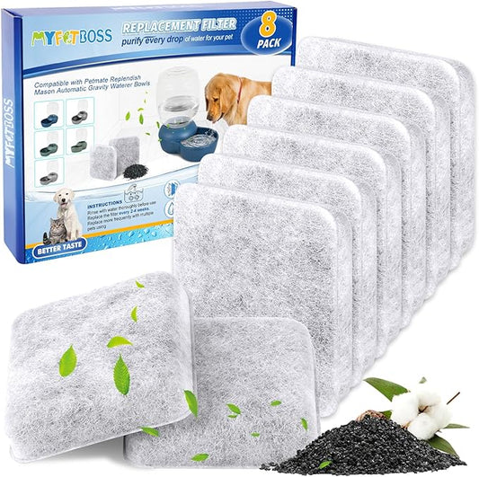 Water Fountain Filters Replacement for Dog, Pet Water Filter Compatible with Petmate Replendish Mason Gravity Waterers, Filter for Automatic Waterer Bowls Dog Water Dispenser- 8Pack