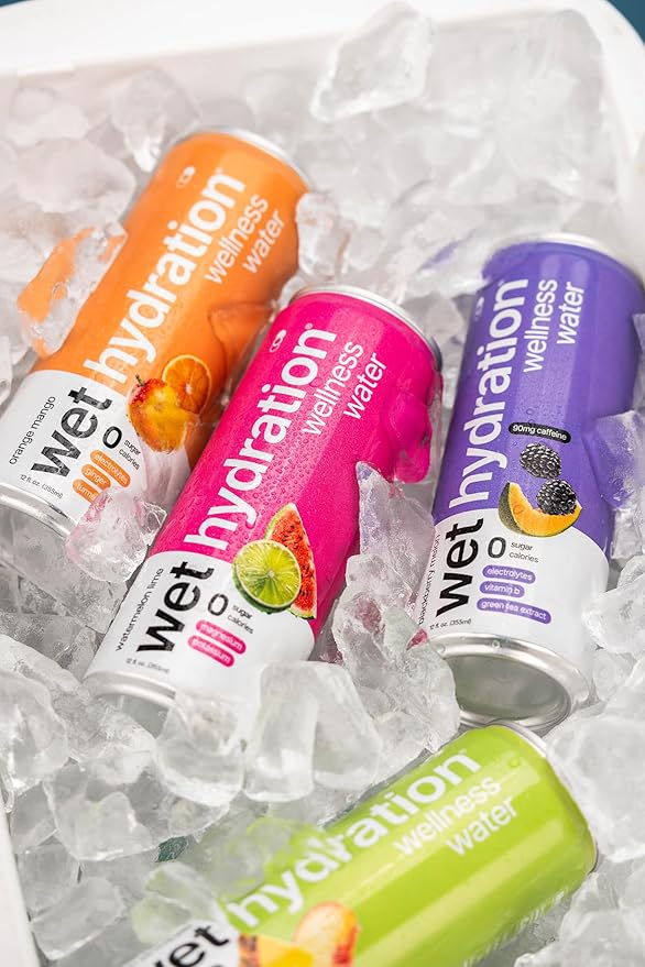 Wet Hydration, Zero Calorie, Functional Wellness Water - Peach Pineapple (12 Ounce Cans, Pack of 12) - Flavored Water, Hydration Drink, No Sugar, No Artificial Ingredients, Zero Calories (Packaging May Vary)